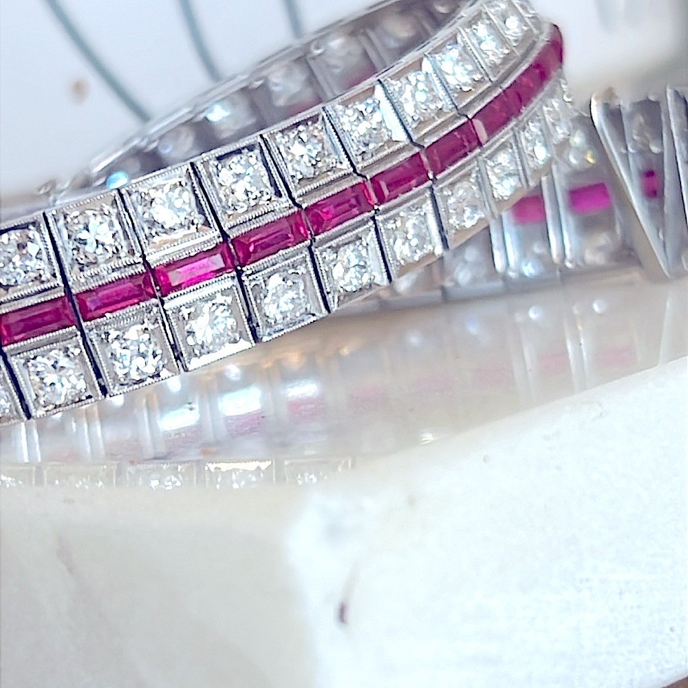 Platinum 5 carat diamond and Ruby bracelet - Picture 3 of 12